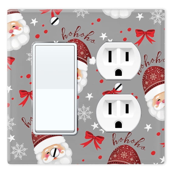 WIRESTER Double 1-Gang Decorator Light & 1-Gang Duplex Outlet Wall Plate/Switch Plate Cover, Hohoho Santa Claus Saint Nicholas