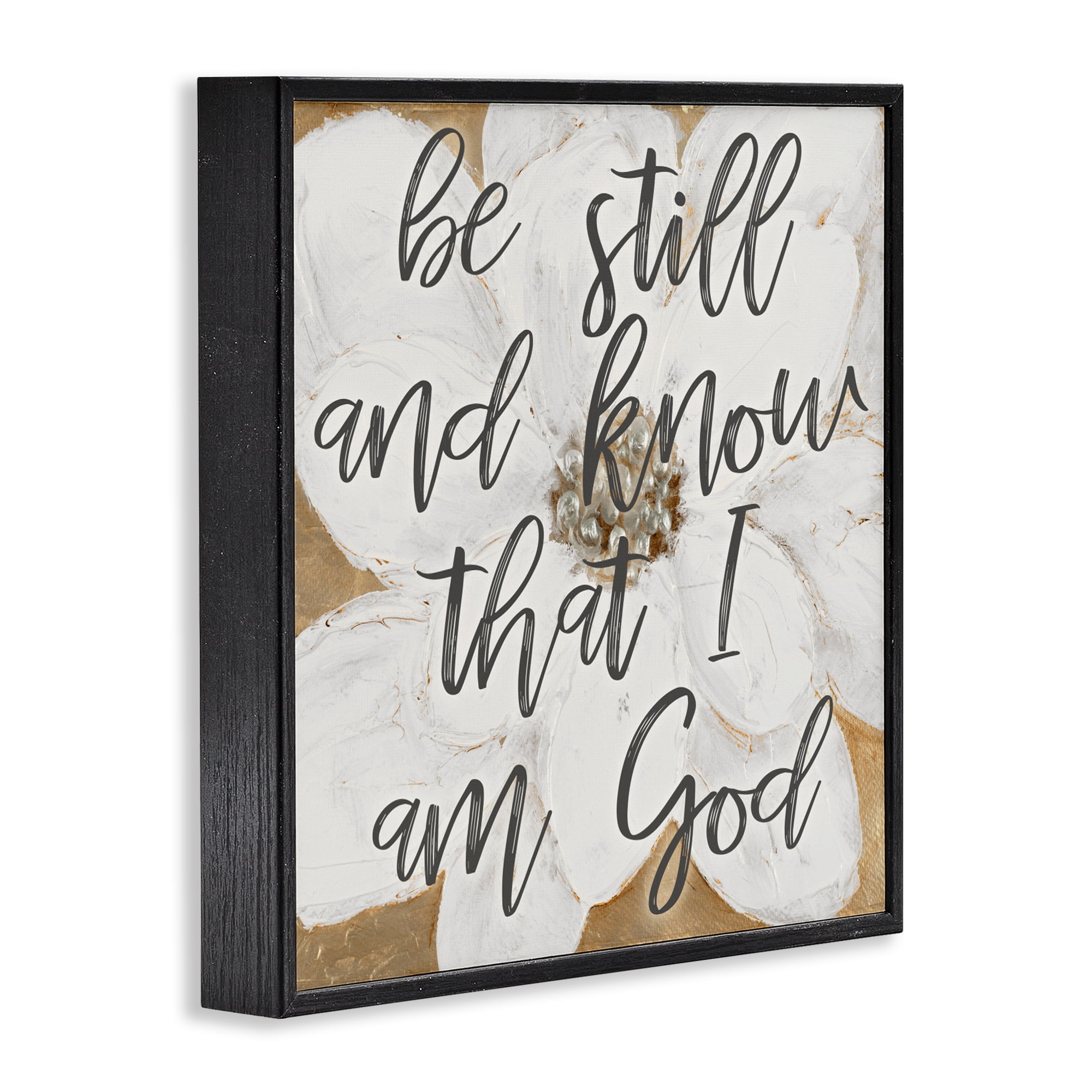 Stupell Industries Be Still Script with Flower Black Framed Giclee Art, design by Lanie Loreth