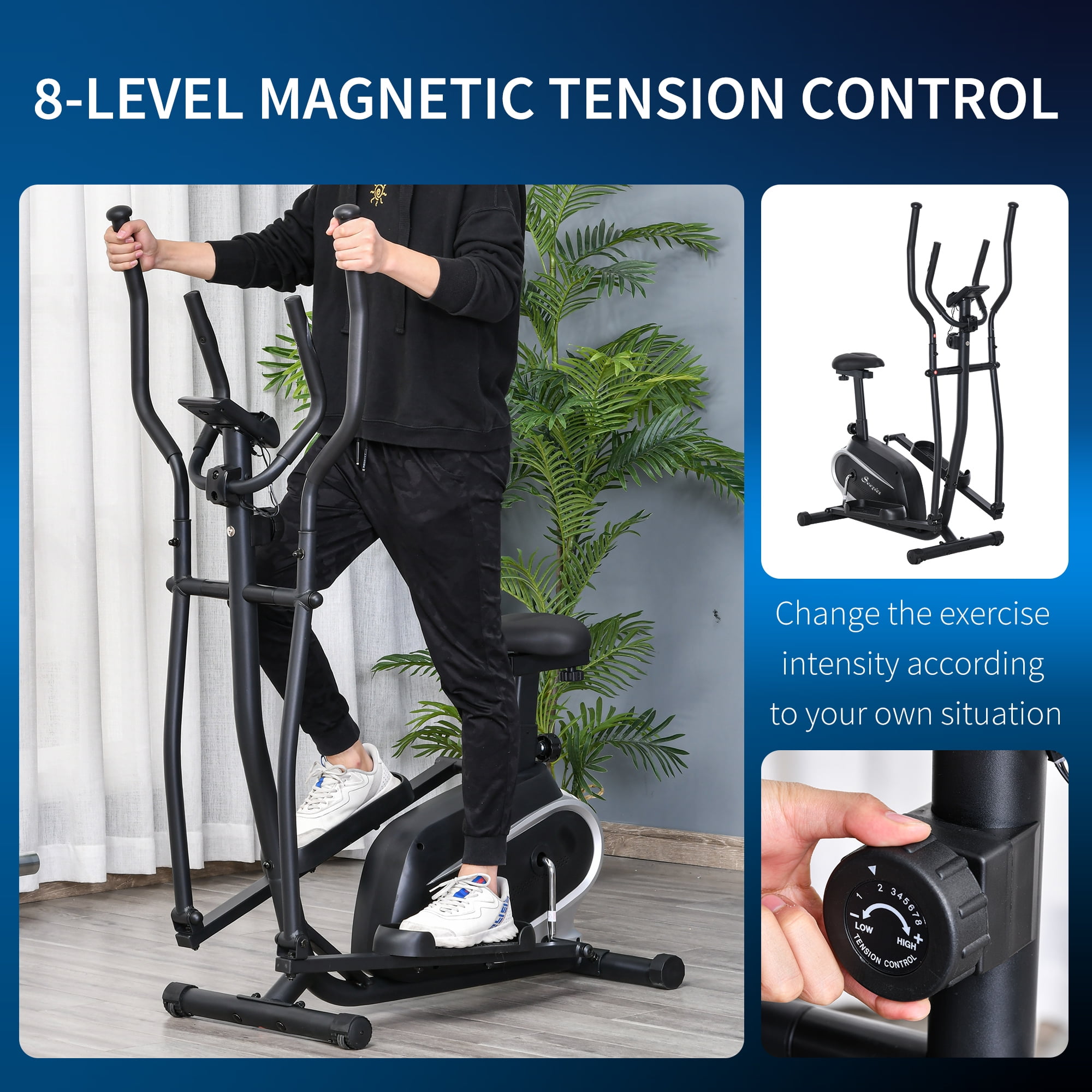 Pad Phone Holder Great for Home Office Gym Soozier Elliptical Trainer Magnetic Cardio Workout Exercise Bike Cross Trainer with 8 Level Resistance LCD Digital Monitor 