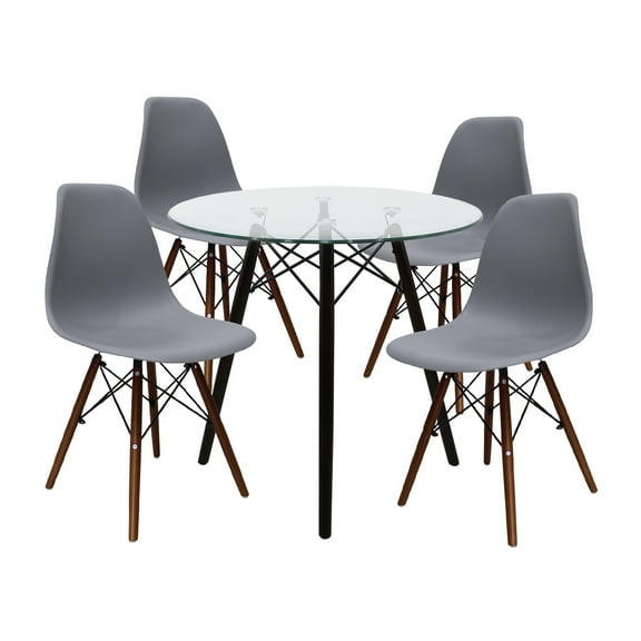 Set Comedor cristal redondo 80cm y 4 sillas Eames Gris nogal Mundo In Mundo In Minimalista