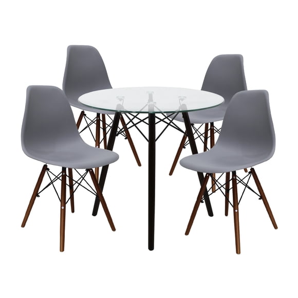 Set Comedor cristal redondo 80cm y 4 sillas Eames Gris nogal Mundo In Mundo In Minimalista
