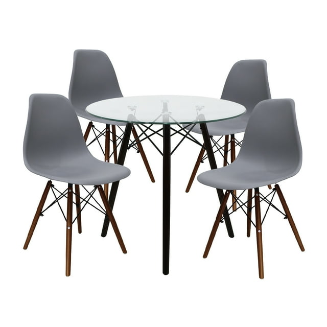 Set Comedor cristal redondo 80cm y 4 sillas Eames Gris nogal Mundo In Mundo In Minimalista