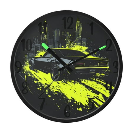 RMDQTR 12 Inch Sound-Activated LED Night Light Wall Clock Silent Sweep Movement Acrylic Face Battery-Operated for Bedroom/Living Room/School / Black Car