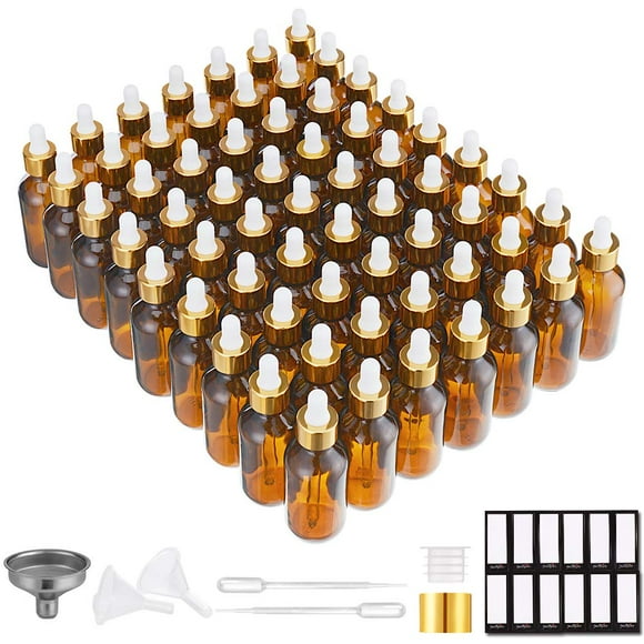 Frascos cuentagotas PrettyCare, 60 ml (2 oz), color ámbar, 63 unidades