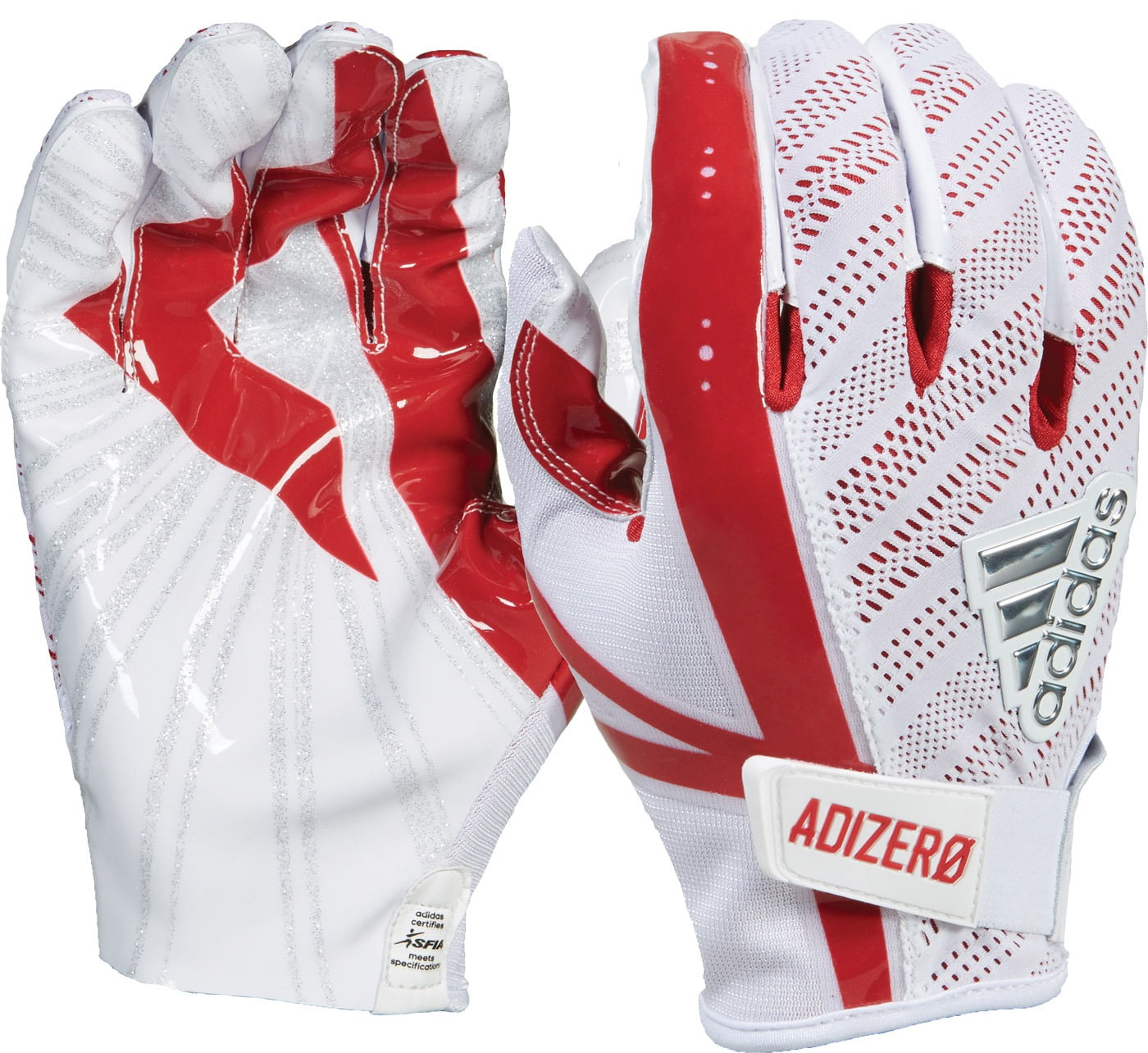 red and white football gloves
