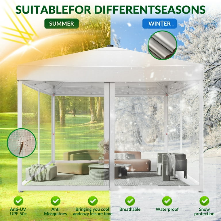 Uyye OVASTLKUY 10 ft. x 10 ft. White Patio Canopy Tent Pop Up