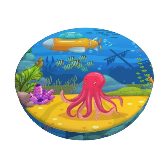 Kdxio Submarine And Landscape Print Stool Covers Round,Stretch Round Bar Stool Covers Washable Bar Stool Cushion Slipcover for 12-15 Inch Chair