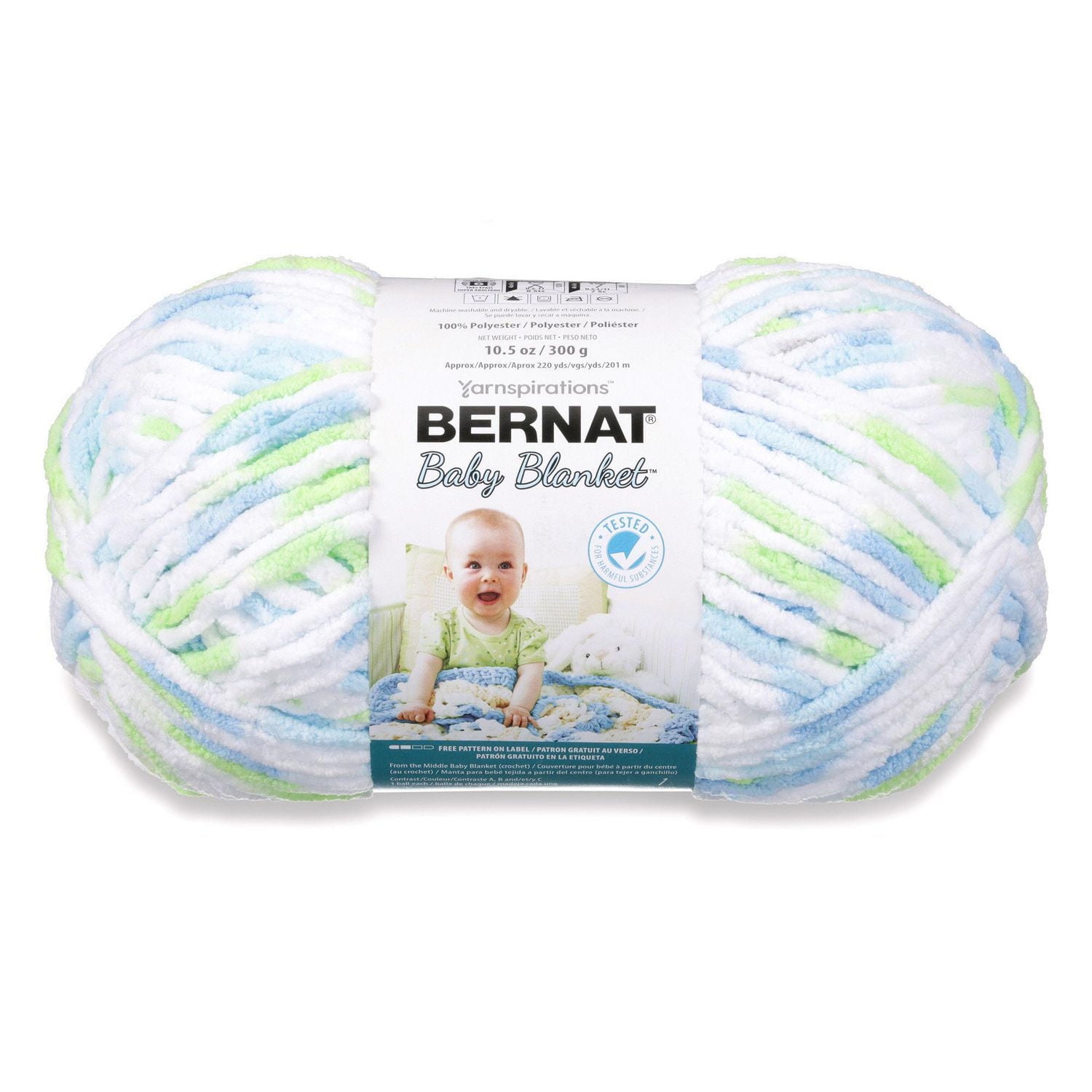 Bernat® Baby Blanket™ Yarn, Polyester #6 Super Bulky, 10.5oz/300g, 220 Yards, Soft, chenille-style baby yarn