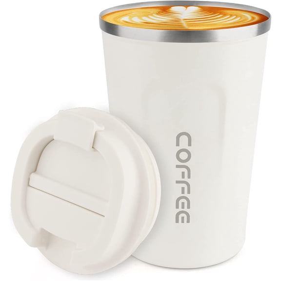 12 oz Stainless Steel Vacuum Insulated Tumbler - Coffee Travel Mug Spill Proof with Lid - Coffee Cup for Keep Hot/Ice Coffee,Tea and Beer (White)