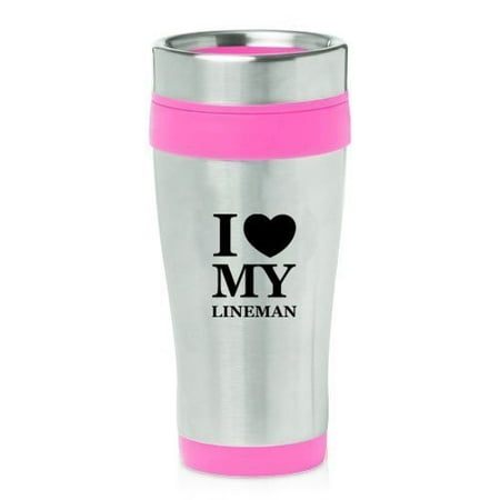 

Hot Pink 16oz Insulated Stainless Steel Travel Mug Z1917 I Love My Lineman MIP