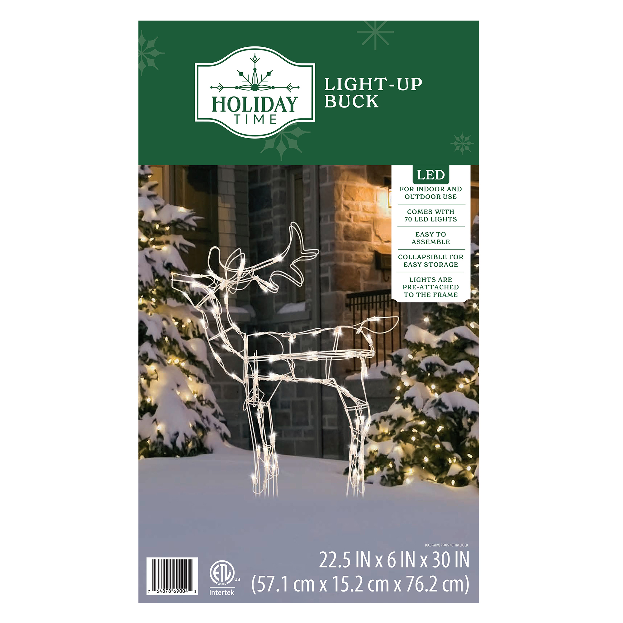 Indoor/Outdoor Light-Up Standing Buck Christmas Decoration with 70 LED Lights, Warm White, 30", by Holiday Time