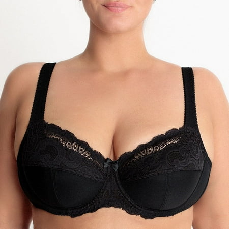 

Underwire Full Coverage Bra Wide Straps Unlined Plus Size 34-48C-G H I J K ( 36C Black)