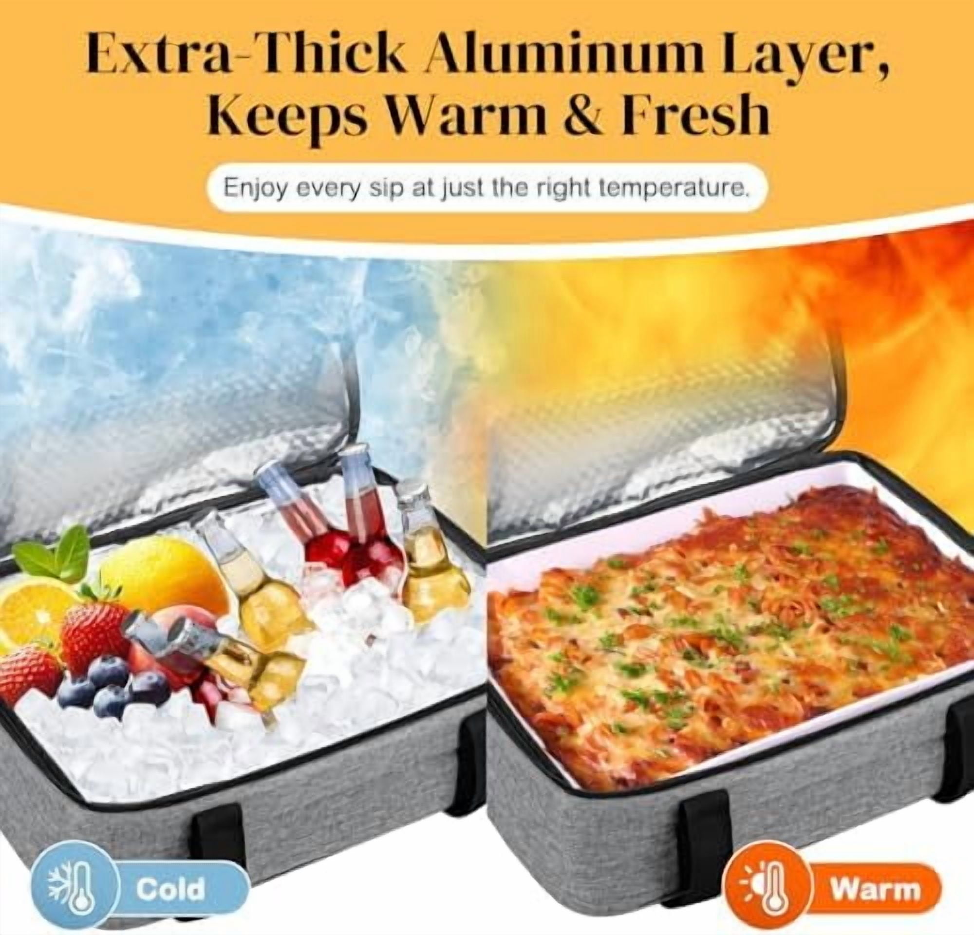 Insulated Casserole Carrier – Portable Tote for Hot or Cold Food, Warmer & Cooler Bag Lunch Bag, Fits 9" x 13" Baking Dish, Ideal for Potluck Parties – Grey