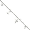 thumbnail image 6 of 925 Sterling Silver Cross Heart and Anchor Plus 1in ext. Chain Anklet Valentine Day Gift for Women 10", 6 of 9