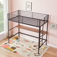 thumbnail image 6 of VECELO Twin Size Heavy Duty Metal Loft Bed Frame with Desk, Removable Ladder & Safety Stairs & Full-Length Guardrail for Dormitory No Box Spring Needed, Black, 6 of 8