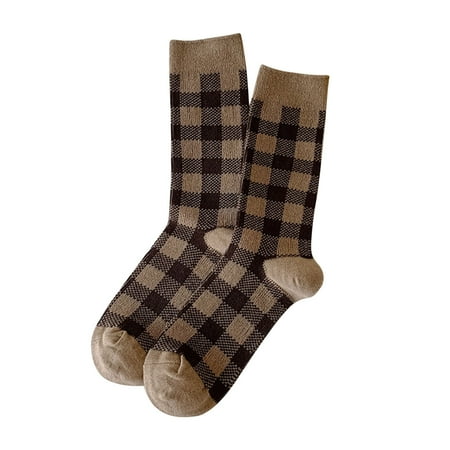 

Women Autumn And Winter Coffee Color Plaid Leopard Stripe Warm Socks Socks Knee High