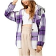 thumbnail image 2 of Chaquetas y abrigos casuales de manga larga con capucha para mujer, moda de invierno, con capucha, holgada, informal, de lana, a prueba de viento, a cuadros, con capucha y cordón ajustable, abrigo par, 2 of 5