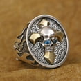 thumbnail image 3 of Blue CZ Eyes Brass Cross 925 Sterling Silver Fire Skull Ring TA445 US Size 10, 3 of 16