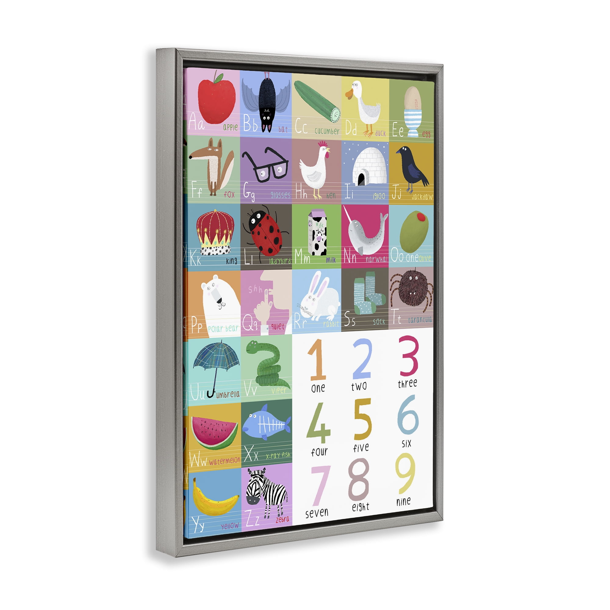 Stupell Industries Counting & Alphabet Learning Gray Framed Floater Canvas Wall Art, design by Carla Daly