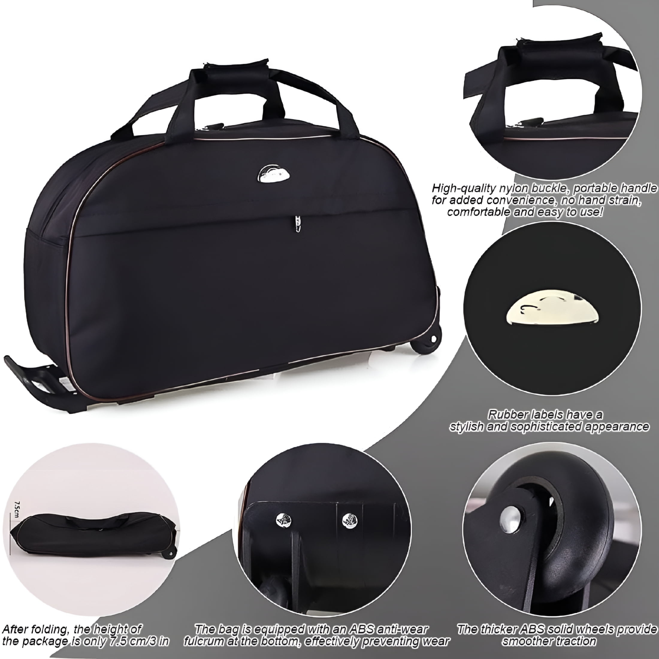 GASTROPOD Rolling Duffle Bag with Wheels, 24" Trolley Travel Bag, Carry on Luggage Travel Suitcase, Overnight Weekender Bag for Unisex Adult, Underseat Luggage with Wheels (Gray and White Lattice)