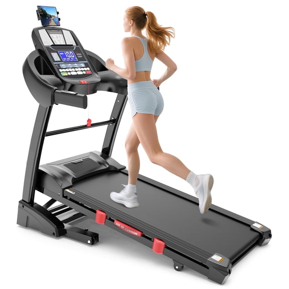 Folding Treadmill with 4.8HP Motor, 15% Auto Incline, 12 MPH Max Speed, 300 lbs Capacity, Bluetooth Speakers, LCD Display, FitShow APP Compatible, Home Gym Running Machine