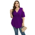 thumbnail image 5 of Daystry Plus Size Tops for Women Sexy Empire Waist Dressy Cold Shoulder Short Sleeve Shirts Purple-2X, 5 of 8