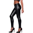 thumbnail image 2 of XUNKUSGA Tights for Women 80S/90S Vintage Shiny Metal High Waist Soild Color Workout Leggings Stretch Tummy Control Shiny Mystique Pants for Women Black, 2 of 7