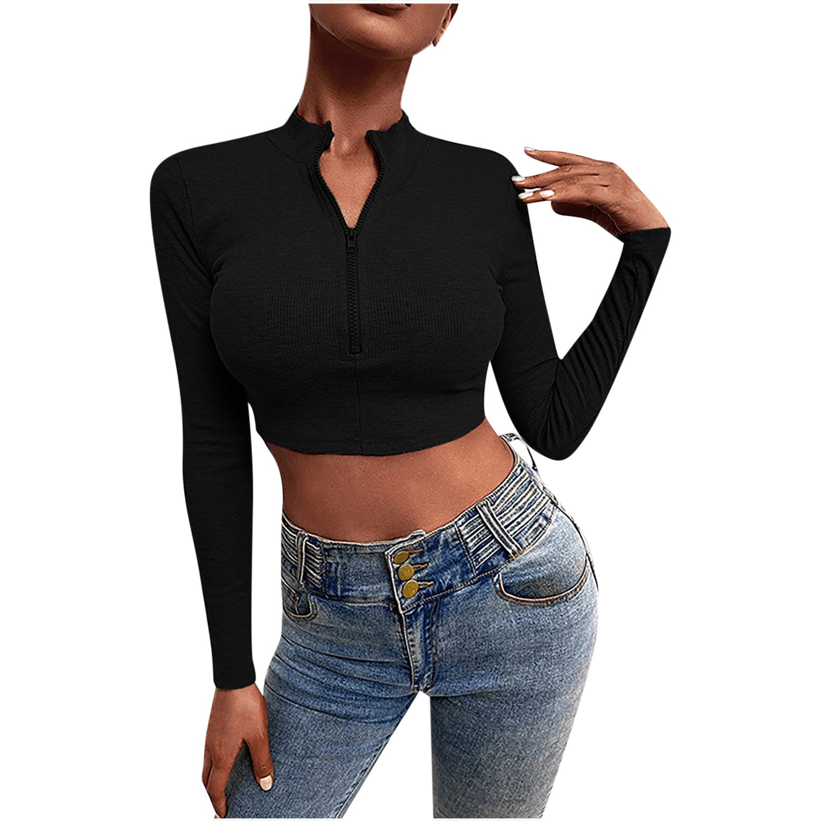 Black Sweatshirt Knit Top Summer Blouse Long Sleeve Tanzania Ubuy