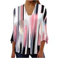 thumbnail image 2 of ICHUANYI Clearance Women's V Neck Shirt Graphic Printing Three-Quarter Sleeve Casual Blouse With Button Tops(Pink, XL) ICHUANYI WER2023081508534, 2 of 6