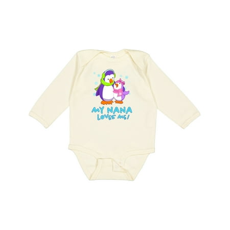 

Inktastic My Nana Loves Me! Cute Penguins Gift Baby Girl Long Sleeve Bodysuit