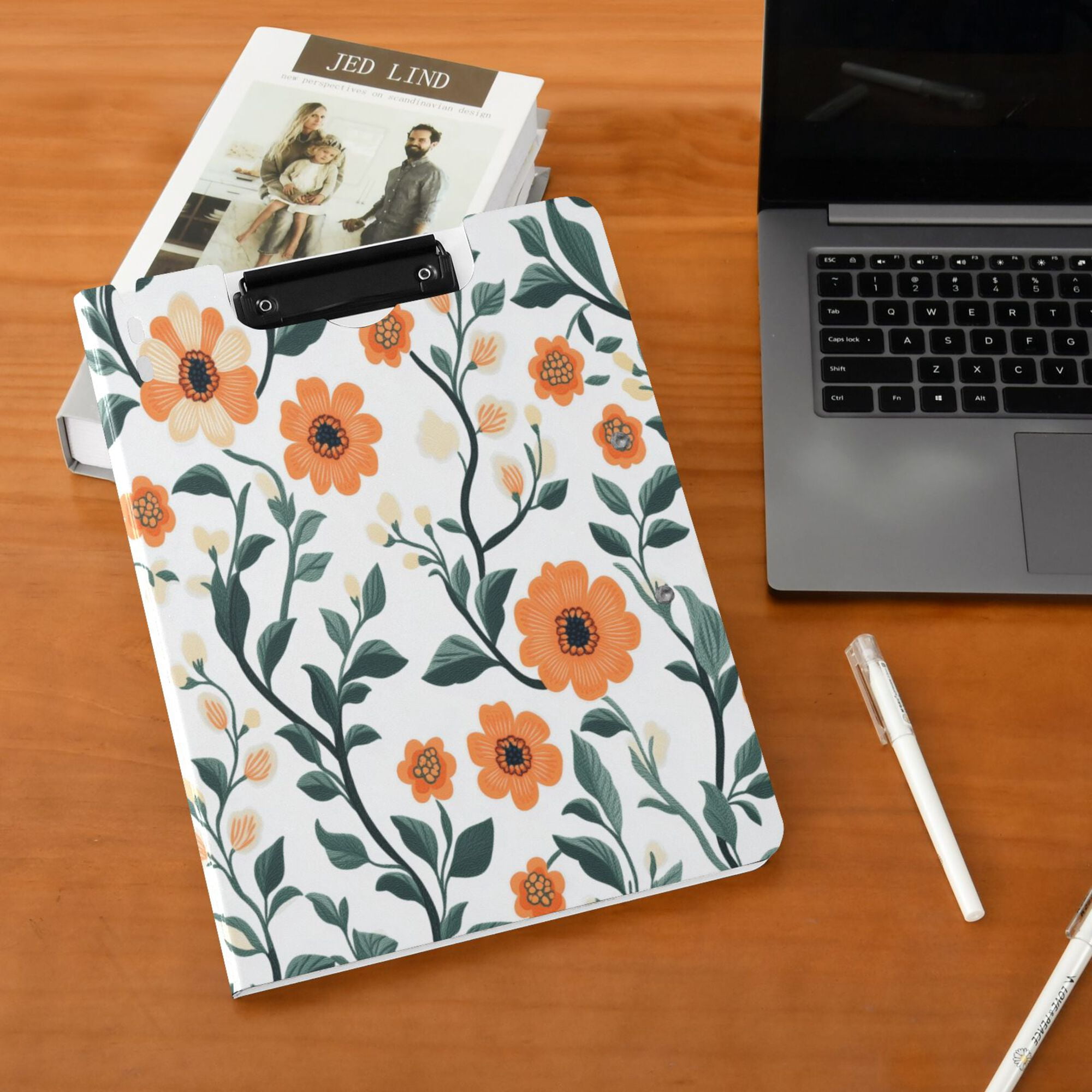 FORMRS A4 Clipboard Folder with Pen Holder Horizontal Foldable School Office Binder, Flowers Pattern