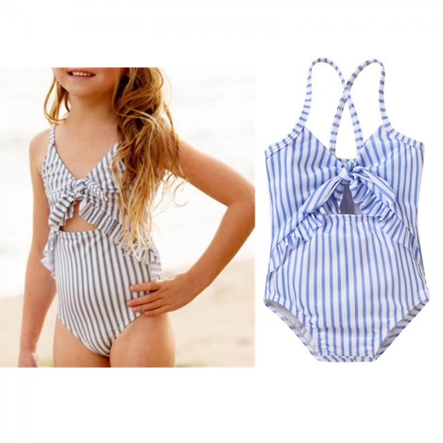Traje de baño para niñas Color Impreso Sin espalda Hombro Traje de baño Traje de baño de una pieza Conjunto deportivo Traje de baño para niñas 18-24 meses, azul Feliz Sencillez
