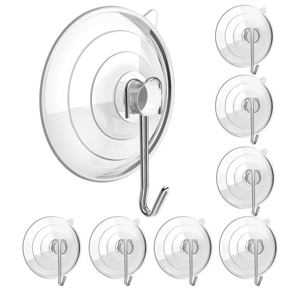 Suction Cup Hooks, Max Load 7LB, 1.77Inch Clear Medium Suction Cups, No Trace, Reusable & Removable, Stainless Steel Hooks, for Tile, Glass, Window, Shower, Kitchen, Bathroom
