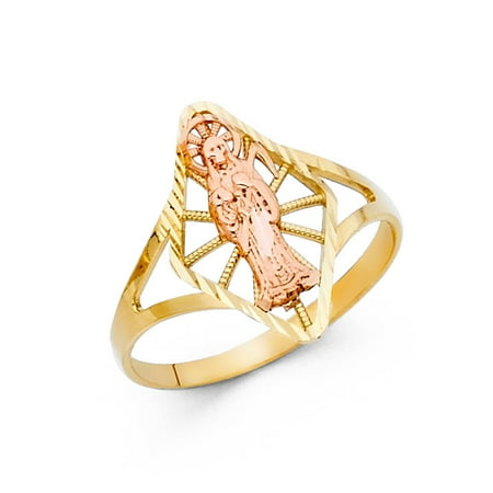 Gold Tone Cocktail Ring 14k Two Tone Italian Solid Gold 16mm Band Marquise Santa Muerte Ring Cocktail Gift Idea Size 6.5 Available All Sizes ()