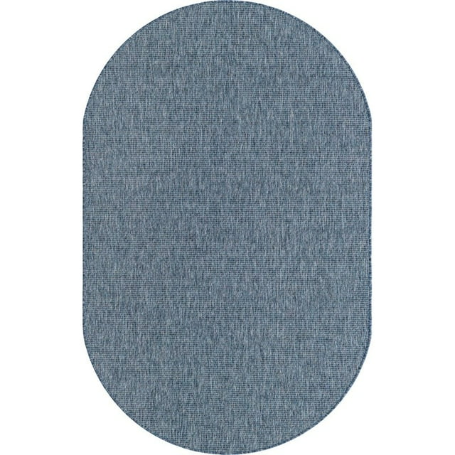 Unique Loom Outdoor Solid Heathered Rug 5' x 8' Oval Navy Blue/Light Blue