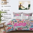 thumbnail image 3 of Cute Graffiti Bedding Duvet Cover Set Twin Size 4 Pieces LOVE Car House Abstract Modern Bedding Set with Zipper Closure, 1 Comforter Cover 68x86 Inches 1 Flat Sheet & 2 Pillow Cases, 3 of 7