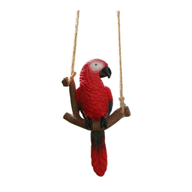 Figura de loro de jardín colgante, estatua de pájaro para jardín, decoración, adorable micro paisaje Loro rojo
