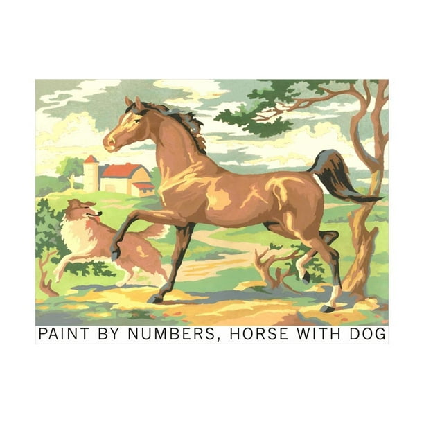 paint by numbers horse with dog print wall art by found image press walmart com