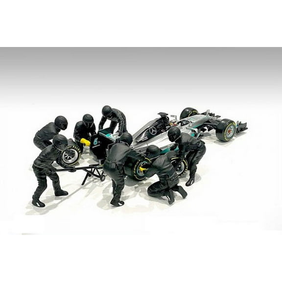 Formula One F1 Pit Crew Team Black Set II, Black - American Diorama 76554 - 1/18 scale Figurine - Diorama Accessory