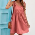 thumbnail image 6 of IROINNID Women's Sleeveless Solid Color Sundress Summer New Casual Bandage Doll Cotton And Linen Dress Round Neckline Knee-Length Dress, 6 of 9