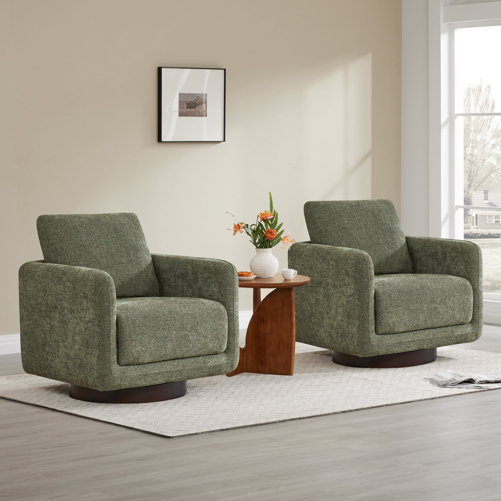 Spruce & Spring Upholstered Swivel Accent Chair with Back Cushion Single, Moss Green
