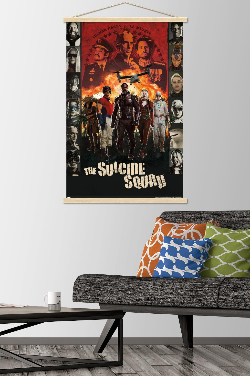 DC Comics Movie The Suicide Squad - Battle Group Wall Poster with Wooden Magnetic Frame, 22.375" x 34"