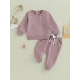 thumbnail image 2 of Cenuakty Baby Pants Set, Long Sleeve Crew Neck Embroidery Sweatshirt with Elastic Waist Sweatpants 2-piece Outfit for Girls Boys, 2 of 9