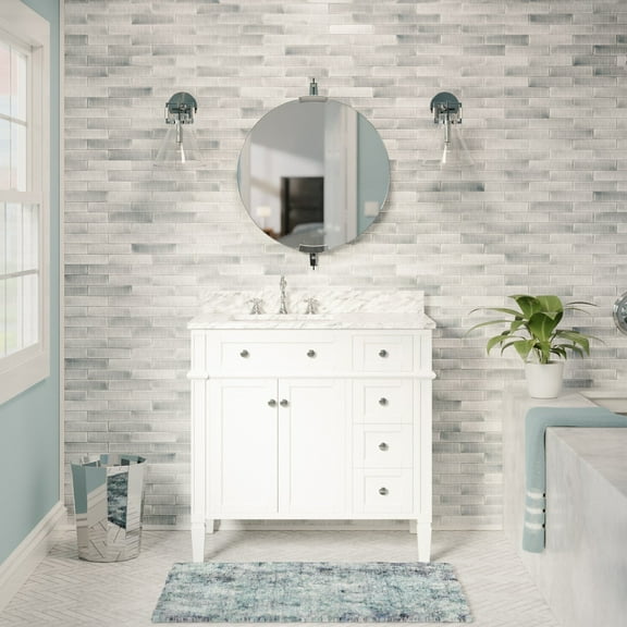 Hailey 36" Bathroom Vanity with White Cabinet and Carrara Marble Top