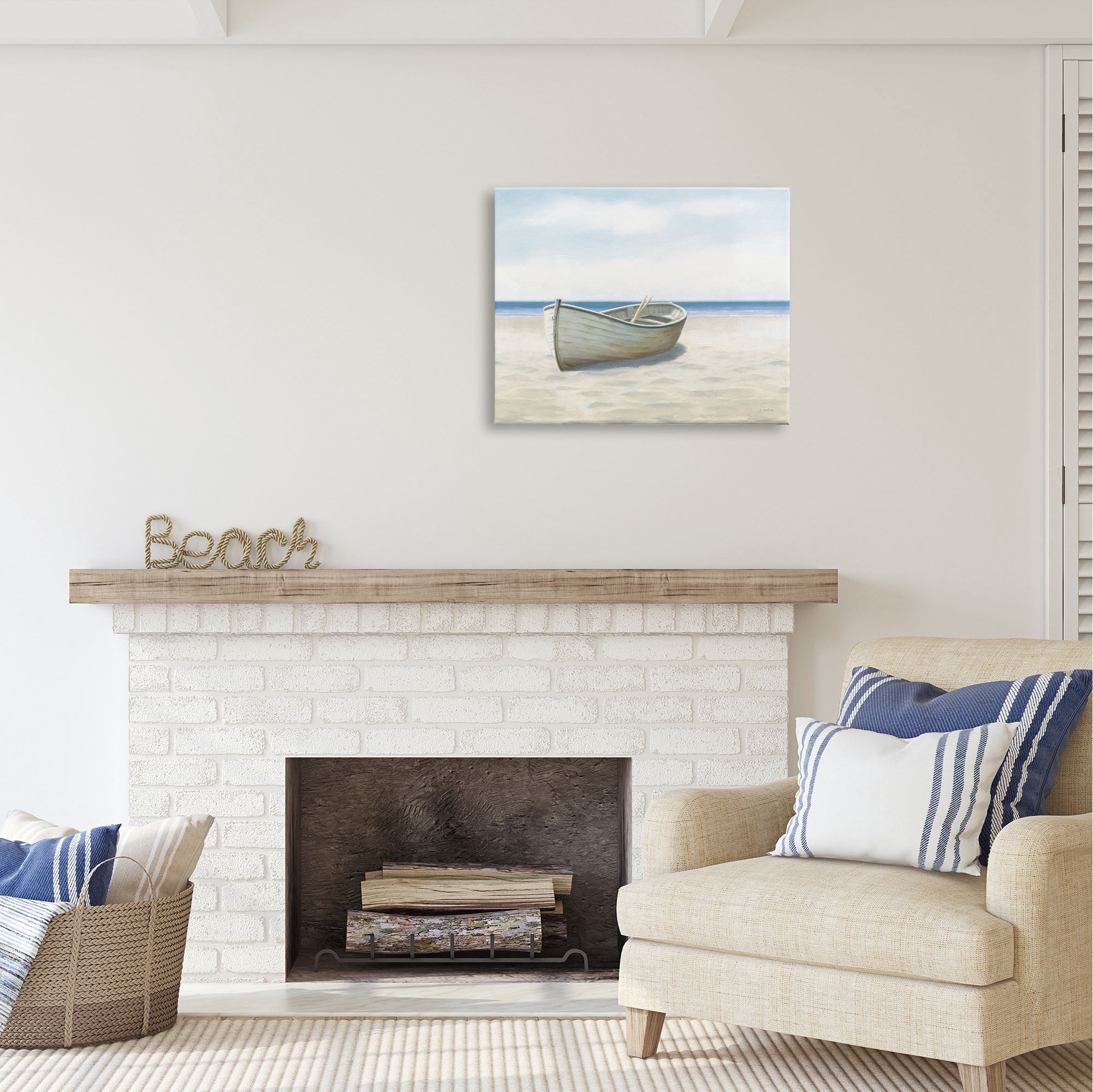 Stupell Industries Boat on Coast Painting Nature Painting Gallery Wrapped Canvas Print Wall Art, 30 x 24