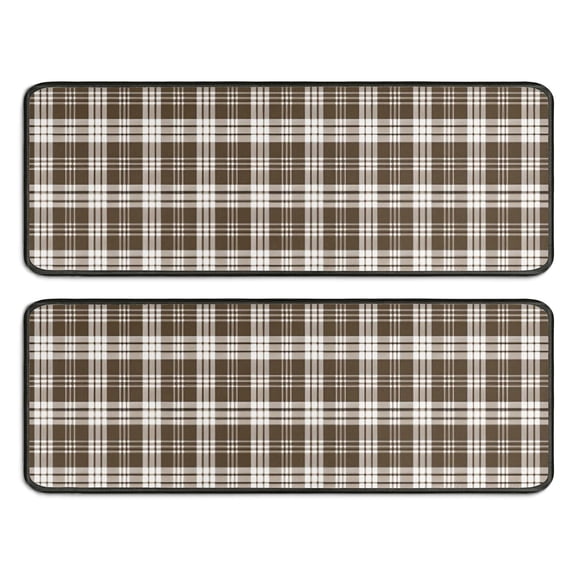 Kitchen Rugs Sets Of 2,Brown and White Checkerboard Checkered Pattern Anti Fatigue Kitchen Mat Rugs Non Slip Washable,Decorative Kitchen Floor Mats for Kitchen,Sink,Laundry,17"x47" 17"x47"
