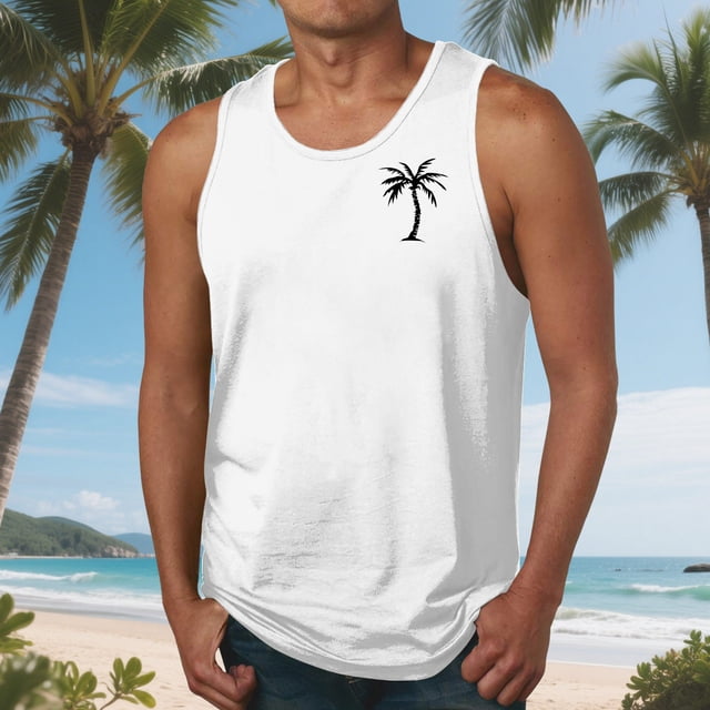 Camiseta sin mangas de cuello redondo para hombre, blusa informal de verano sin mangas con estampado de cuello redondo para hombre