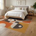 thumbnail image 3 of ODIKA 6'x9' Brown Orange Mid Century Modern Abstract Washable Area Rug Retro Geometric Pattern with 70s Flair for Dining Room, Under Table, Office Décor, Non-Slip Chair-Friendly, 3 of 7