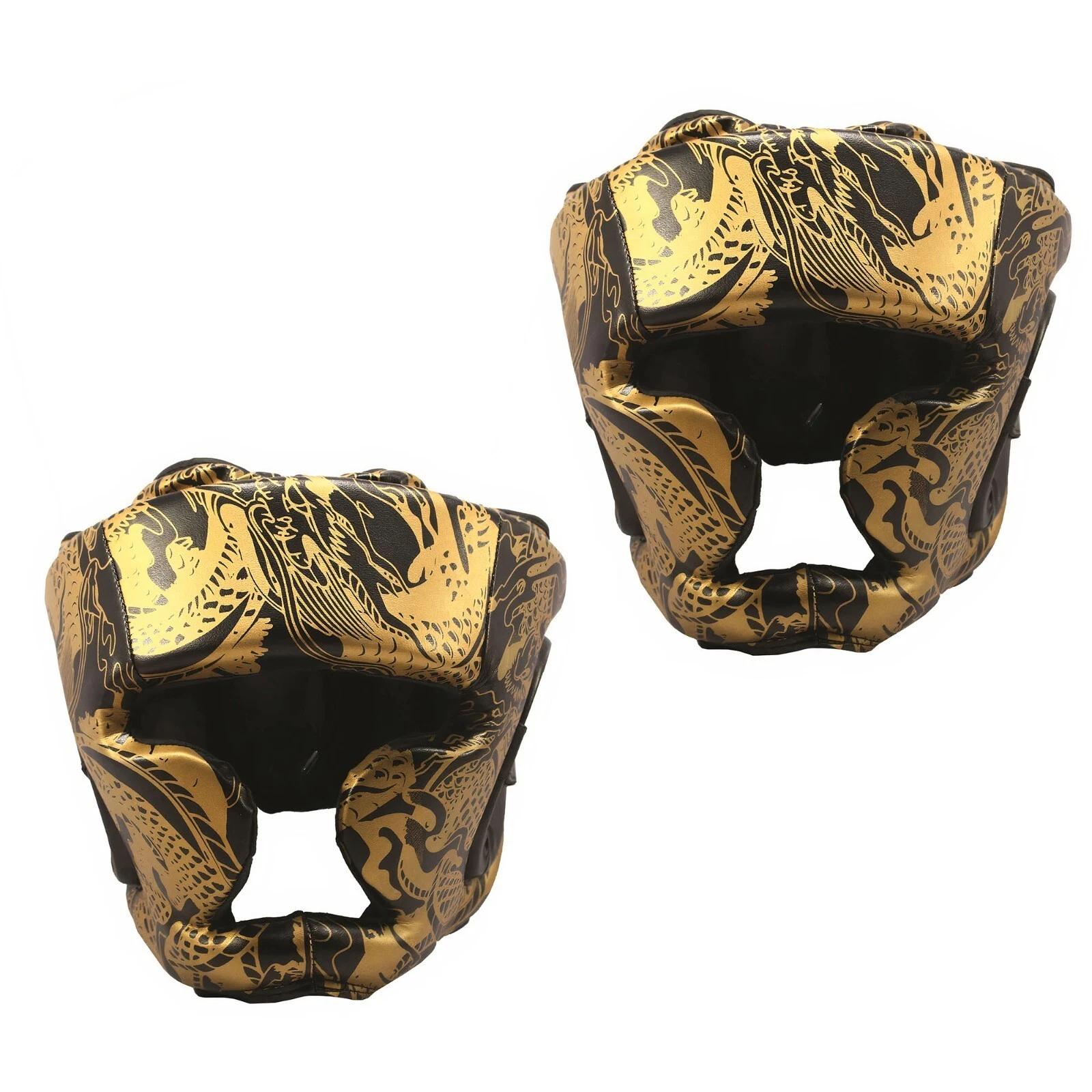 Last Punch 2 Pairs of 14oz Boxing Gloves & Head Guard Training Sparring Kickboxing Practice Gear Black/Gold
