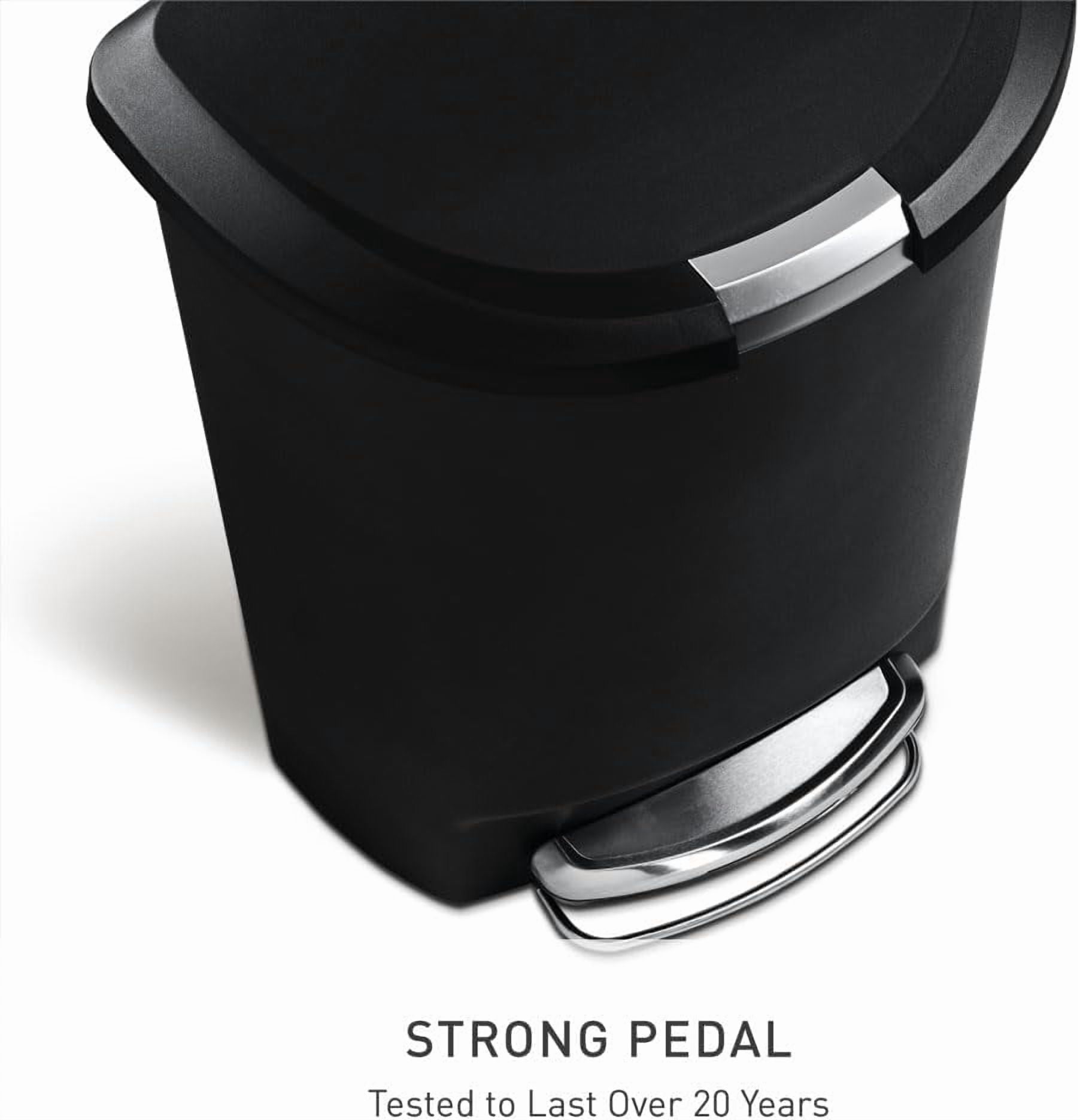 simplehuman 13 Gallon Trash Can, Black Plastic Semi-Round Step Kitchen Trash Can with Secure Slide Lock